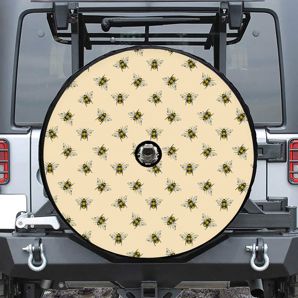 Vintage Bee Pattern Print Tire Cover With Camera Hole