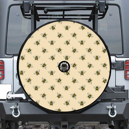Vintage Bee Pattern Print Tire Cover With Camera Hole