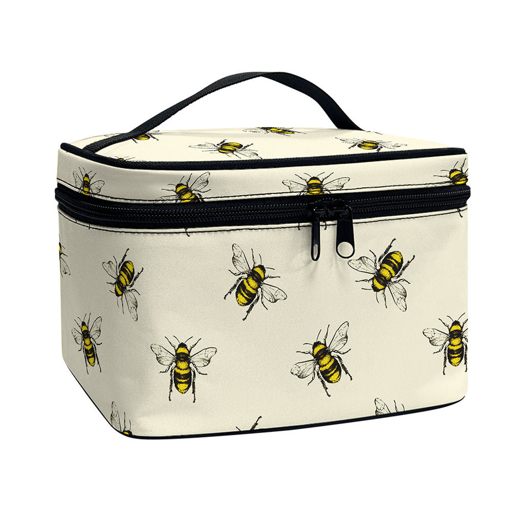 Vintage Bee Pattern Print Travel Makeup Bag