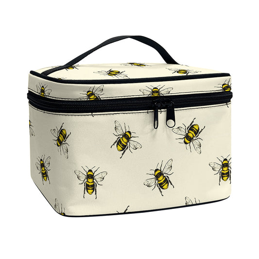 Vintage Bee Pattern Print Travel Makeup Bag