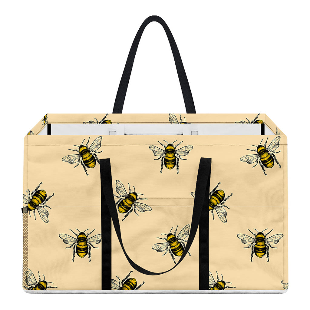 Vintage Bee Pattern Print Utility Tote Bag