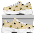 Vintage Bee Pattern Print White Chunky Shoes