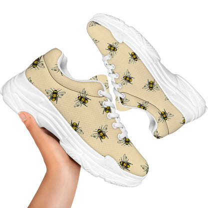 Vintage Bee Pattern Print White Chunky Shoes