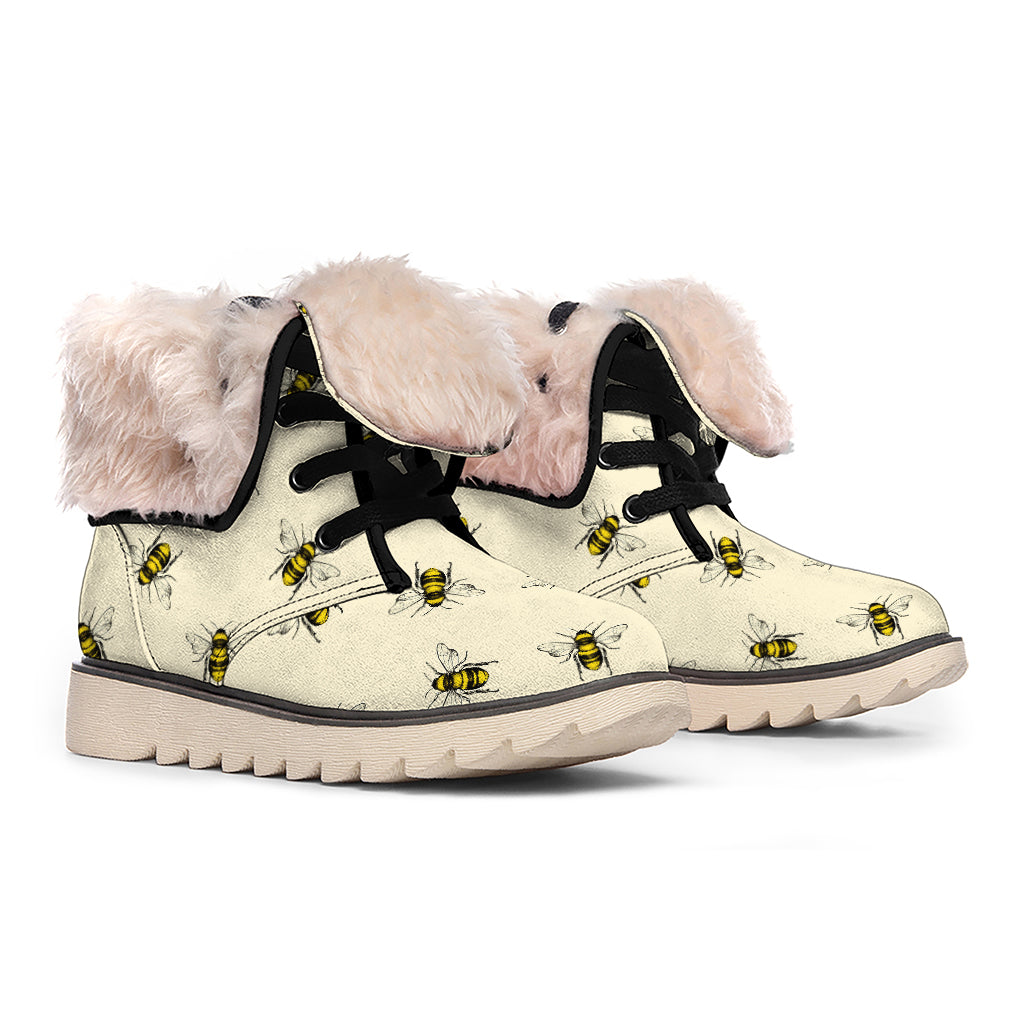 Vintage Bee Pattern Print Winter Boots
