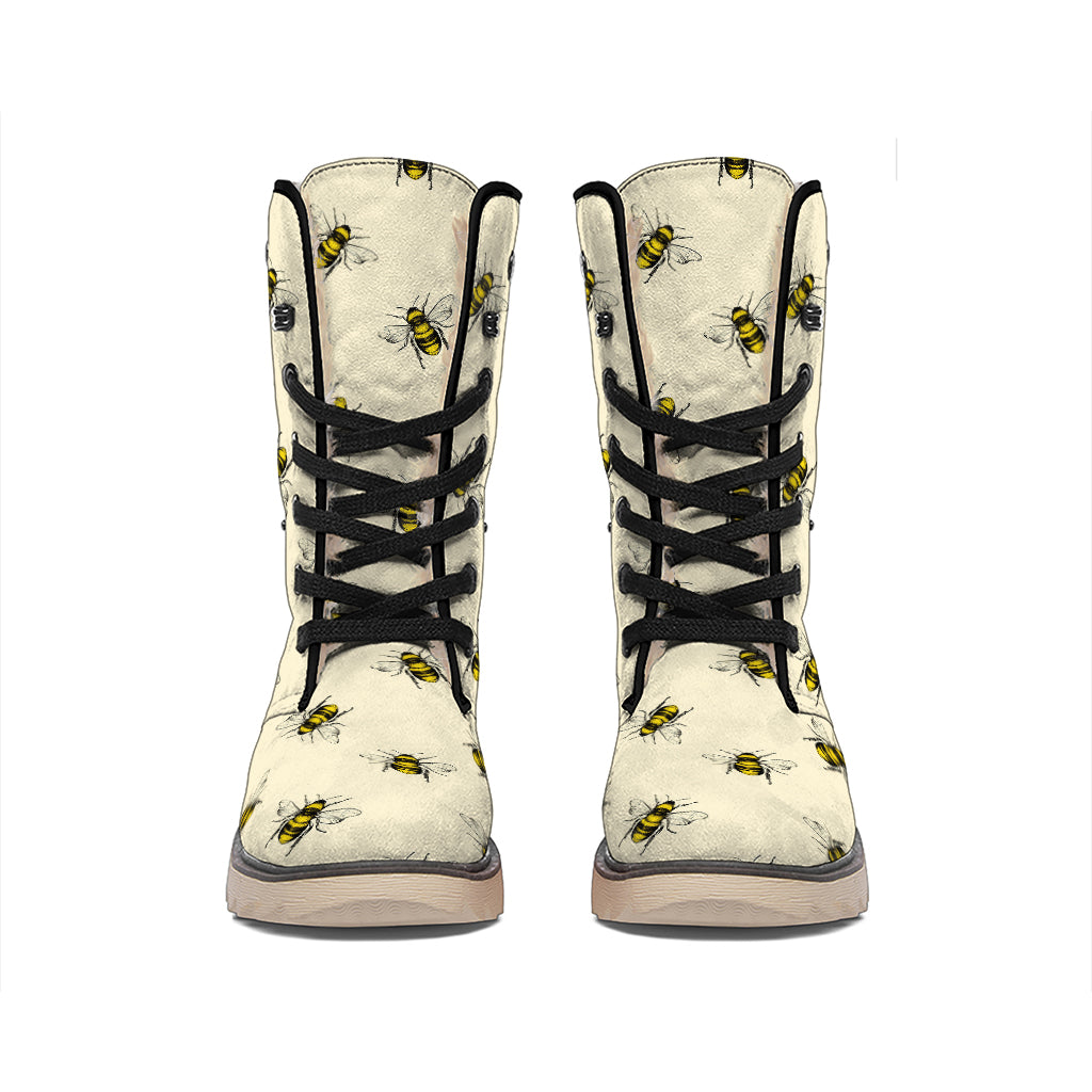 Vintage Bee Pattern Print Winter Boots