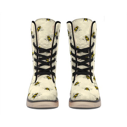Vintage Bee Pattern Print Winter Boots