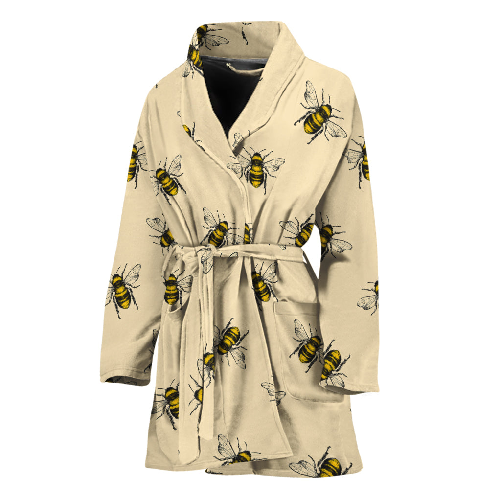 Vintage Bee Pattern Print Women's Bathrobe