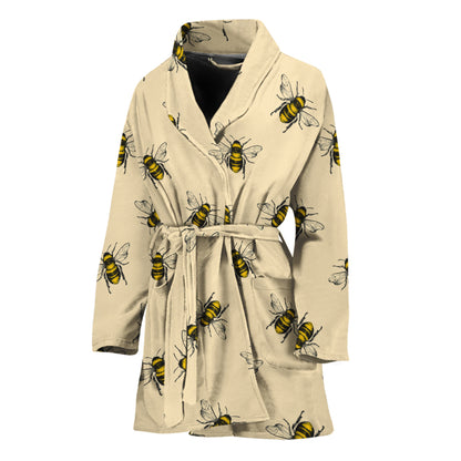 Vintage Bee Pattern Print Women's Bathrobe