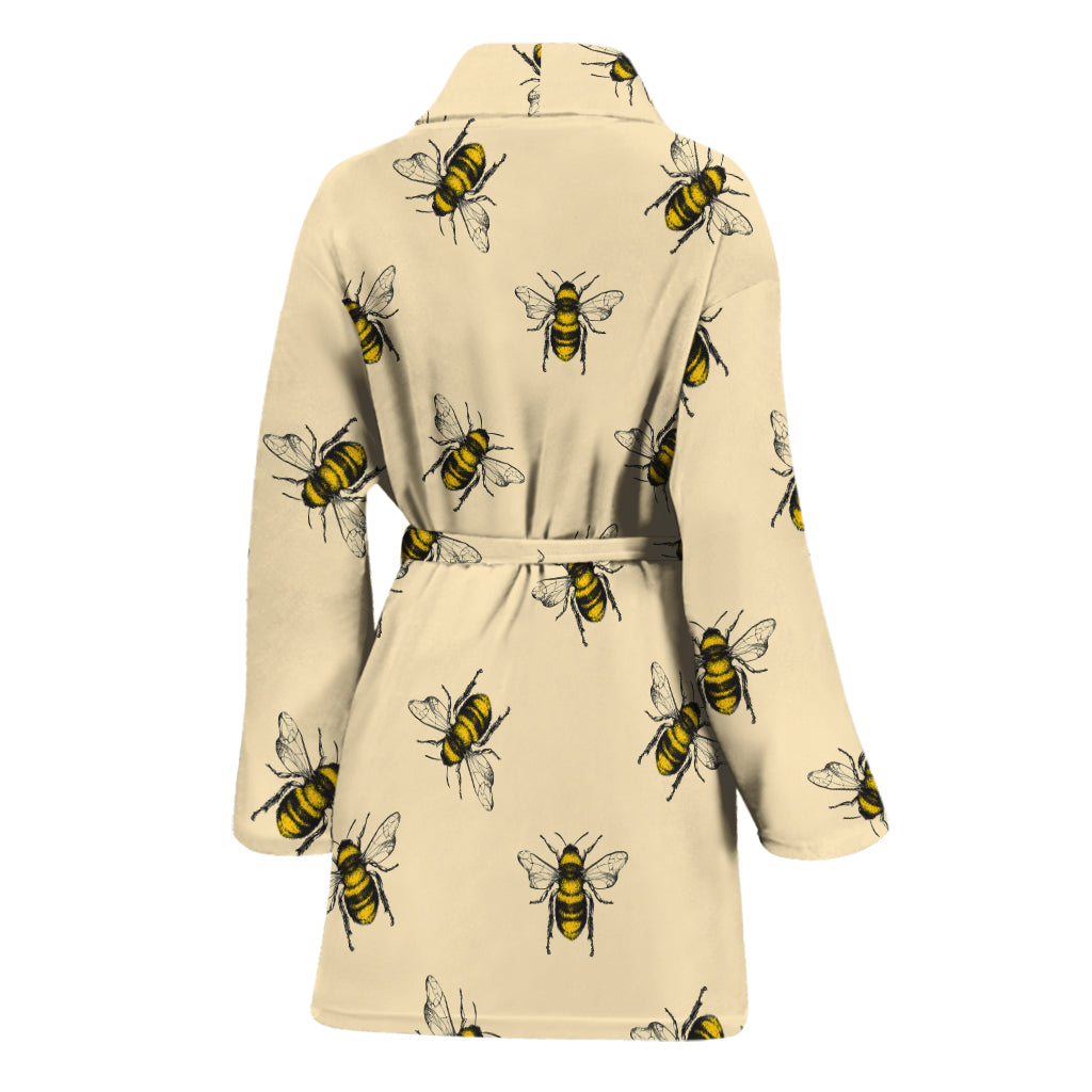 Vintage Bee Pattern Print Women's Bathrobe