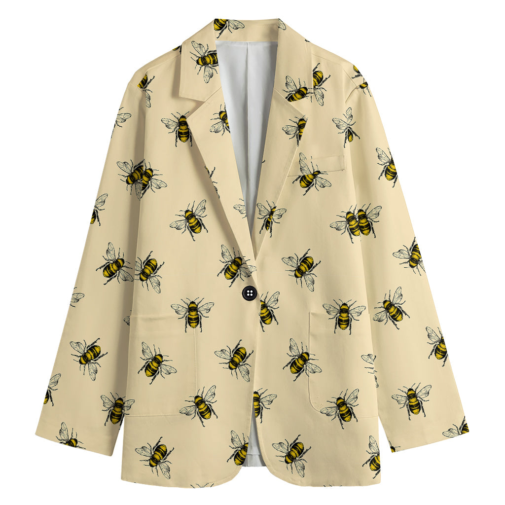 Vintage Bee Pattern Print Women's Blazer