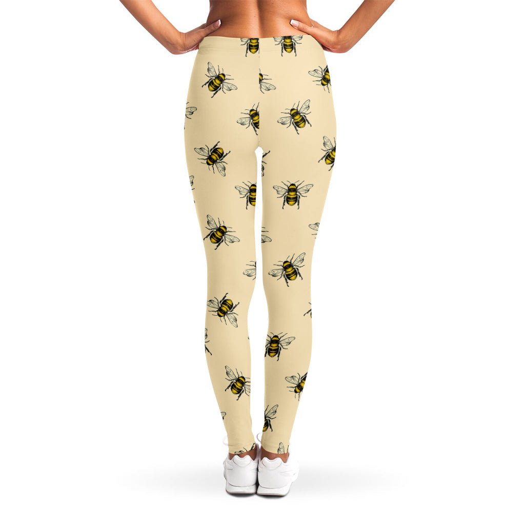 Vintage Bee Pattern Print Women's Leggings