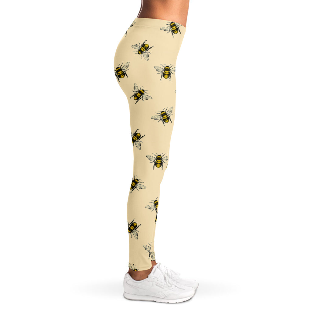 Vintage Bee Pattern Print Women's Leggings