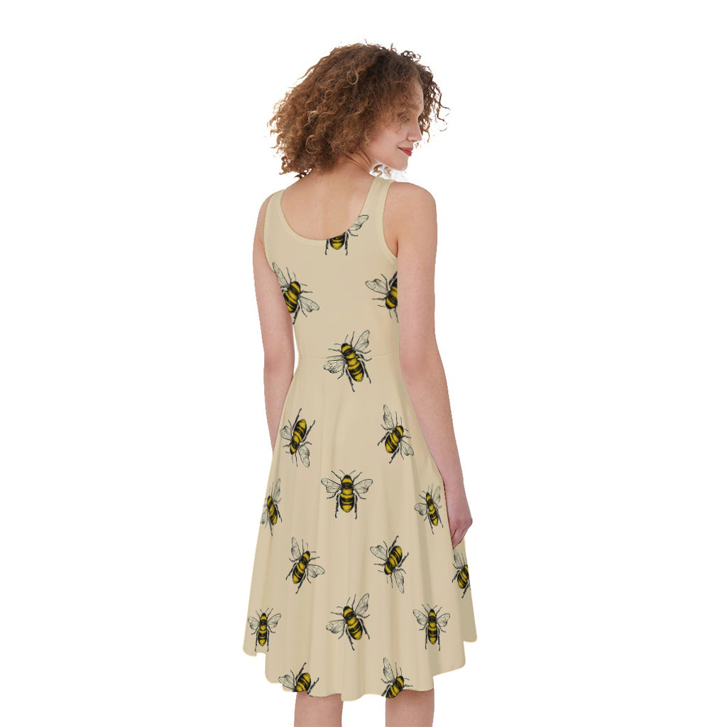 Vintage Bee Pattern Print Women's Sleeveless Dress
