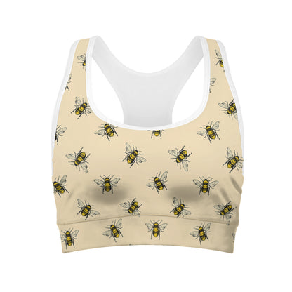 Vintage Bee Pattern Print Women's Sports Bra