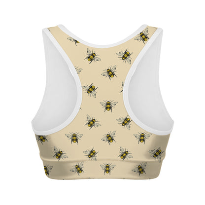 Vintage Bee Pattern Print Women's Sports Bra