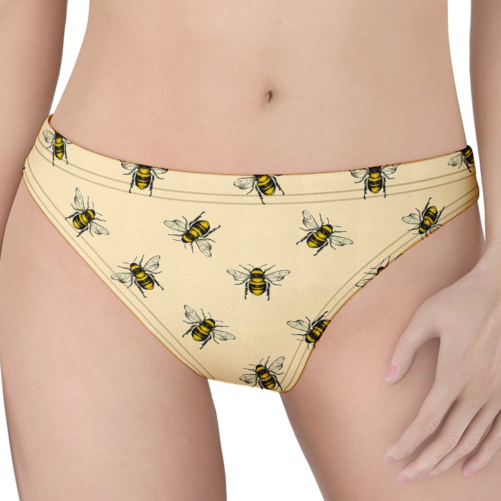 Vintage Bee Pattern Print Women's Thong