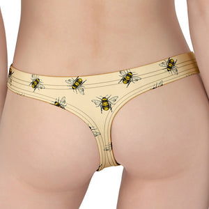 Vintage Bee Pattern Print Women's Thong