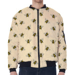 Vintage Bee Pattern Print Zip Sleeve Bomber Jacket