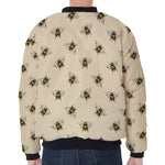 Vintage Bee Pattern Print Zip Sleeve Bomber Jacket