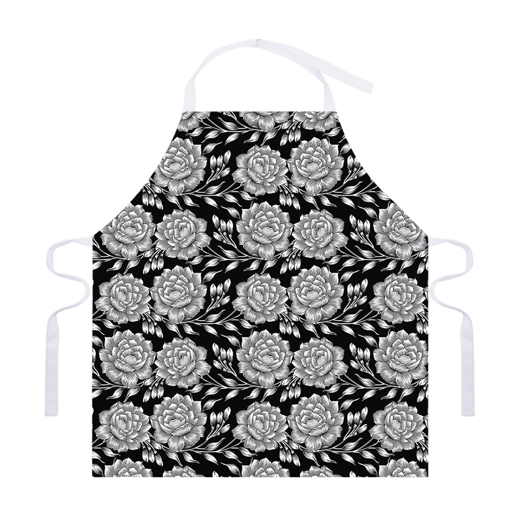 Vintage Black And White Floral Print Adjustable Apron