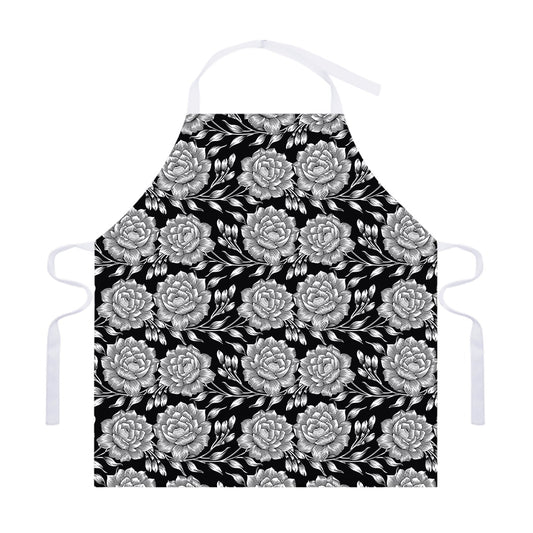Vintage Black And White Floral Print Adjustable Apron