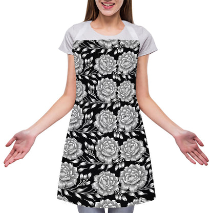 Vintage Black And White Floral Print Adjustable Apron