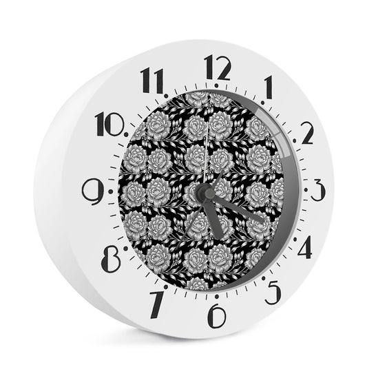 Vintage Black And White Floral Print Alarm Clock