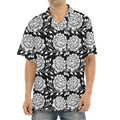 Vintage Black And White Floral Print Aloha Shirt
