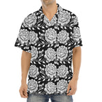 Vintage Black And White Floral Print Aloha Shirt