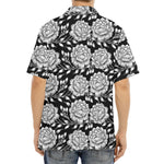Vintage Black And White Floral Print Aloha Shirt