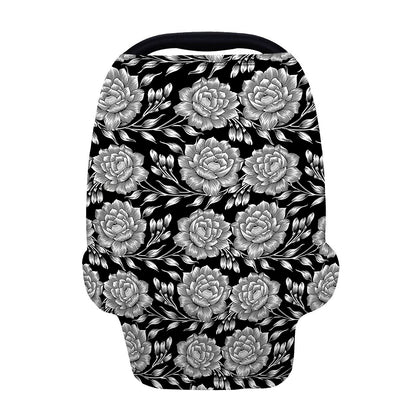 Vintage Black And White Floral Print Baby Seat Cover