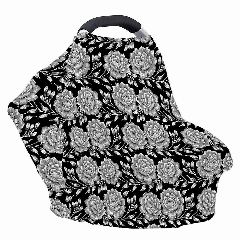 Vintage Black And White Floral Print Baby Seat Cover