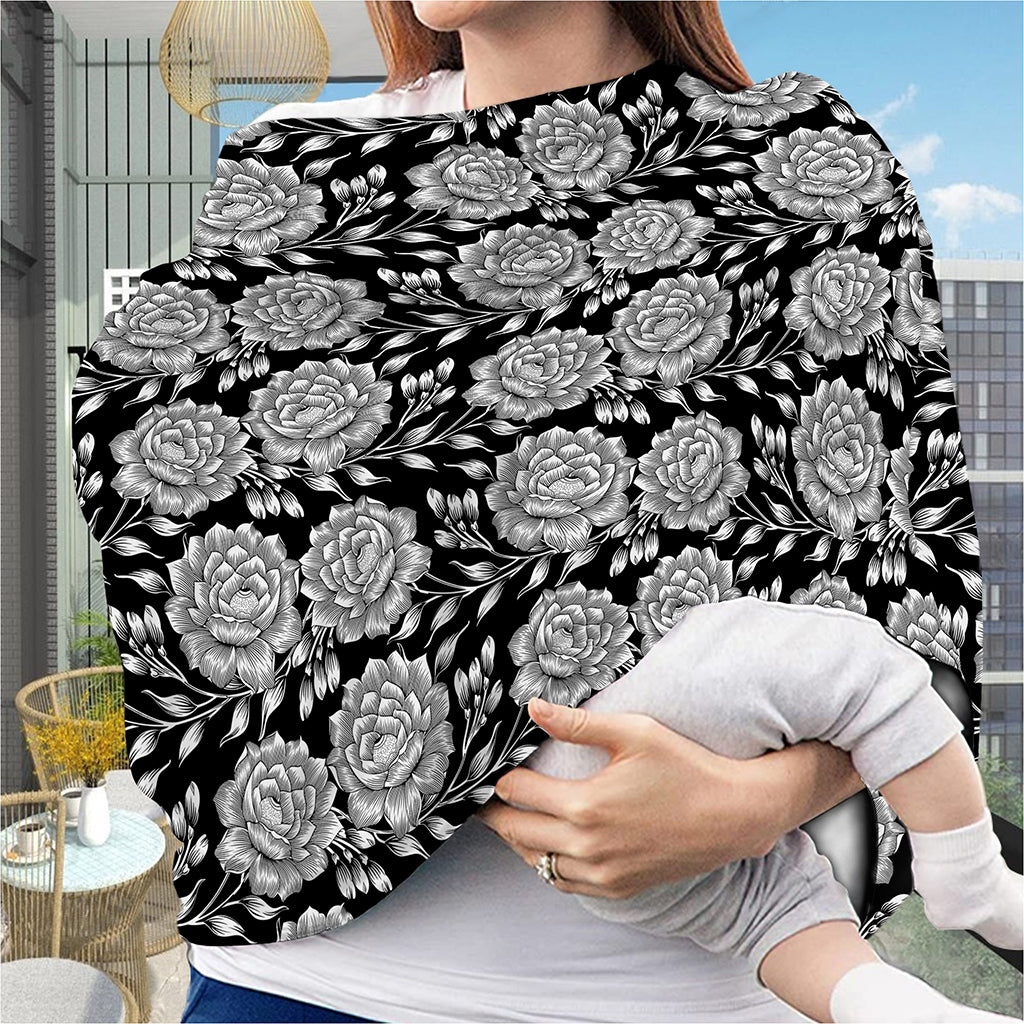 Vintage Black And White Floral Print Baby Seat Cover