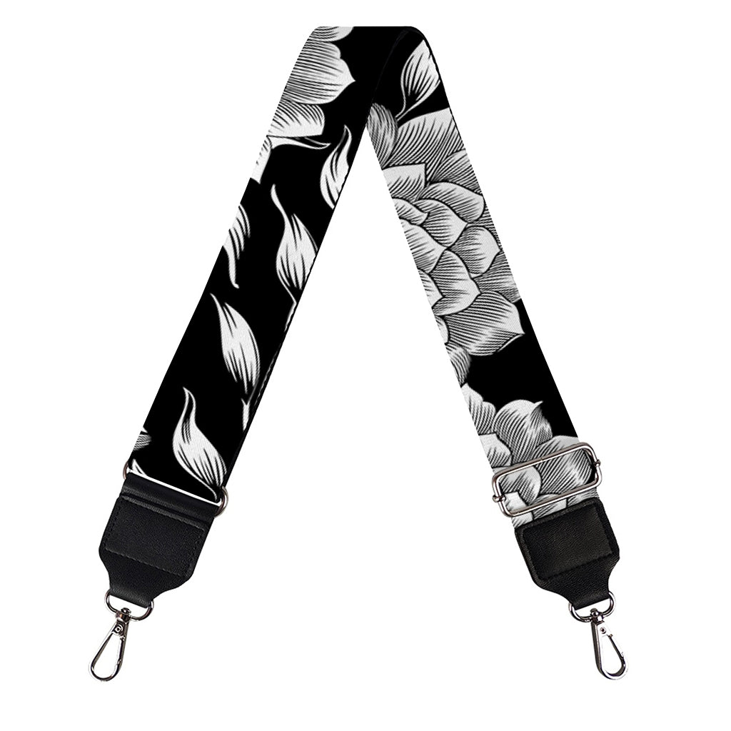 Vintage Black And White Floral Print Bag Strap