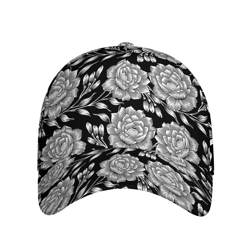 Vintage Black And White Floral Print Baseball Cap