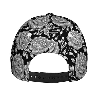 Vintage Black And White Floral Print Baseball Cap