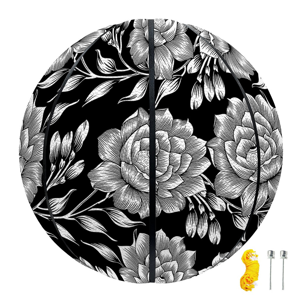 Vintage Black And White Floral Print Basketball