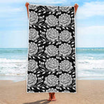 Vintage Black And White Floral Print Beach Towel