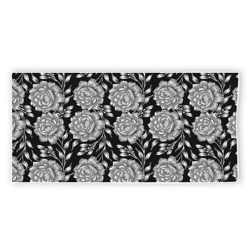 Vintage Black And White Floral Print Beach Towel