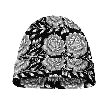 Vintage Black And White Floral Print Beanie