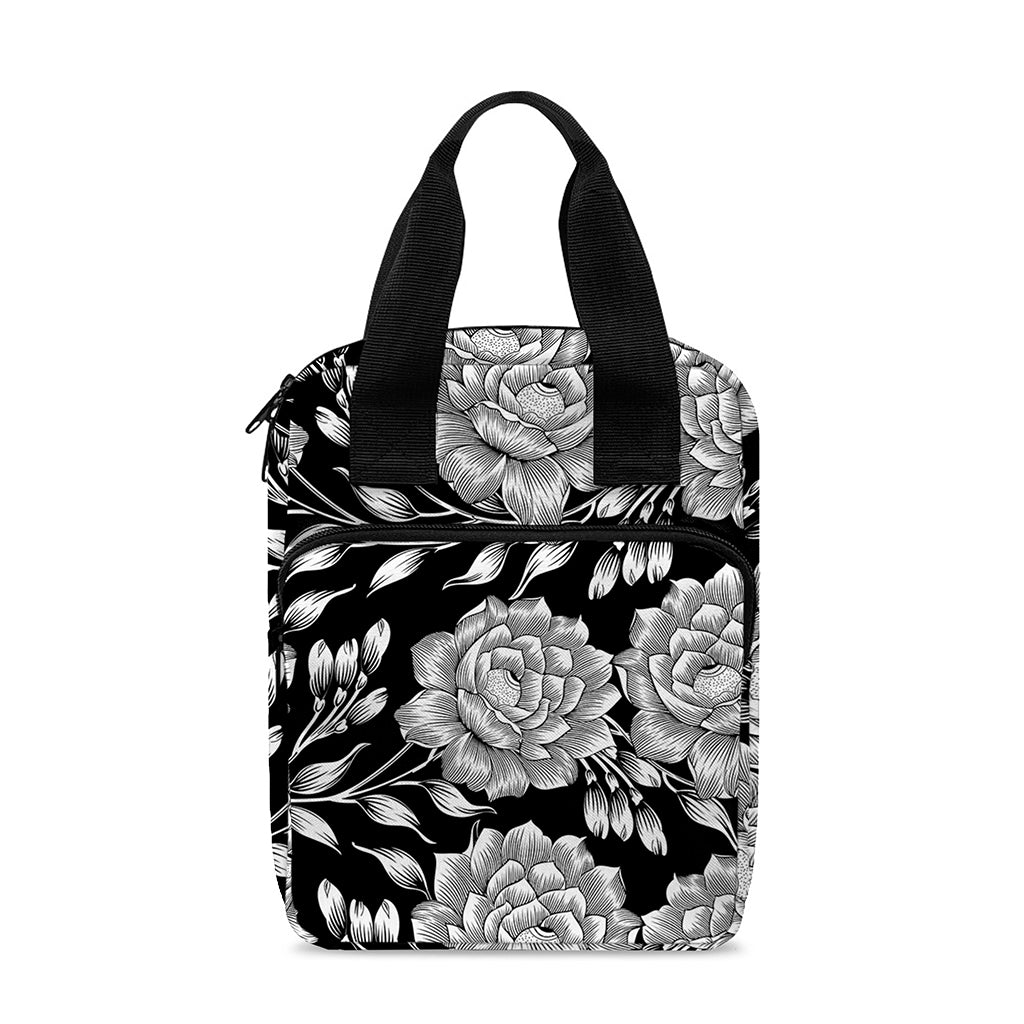 Vintage Black And White Floral Print Bible Tote Bag