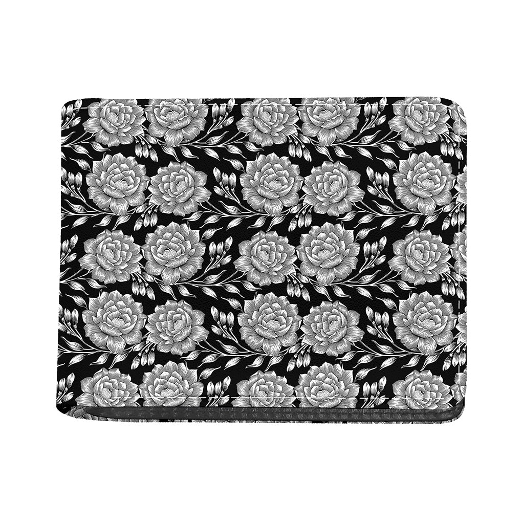 Vintage Black And White Floral Print Bifold Wallet