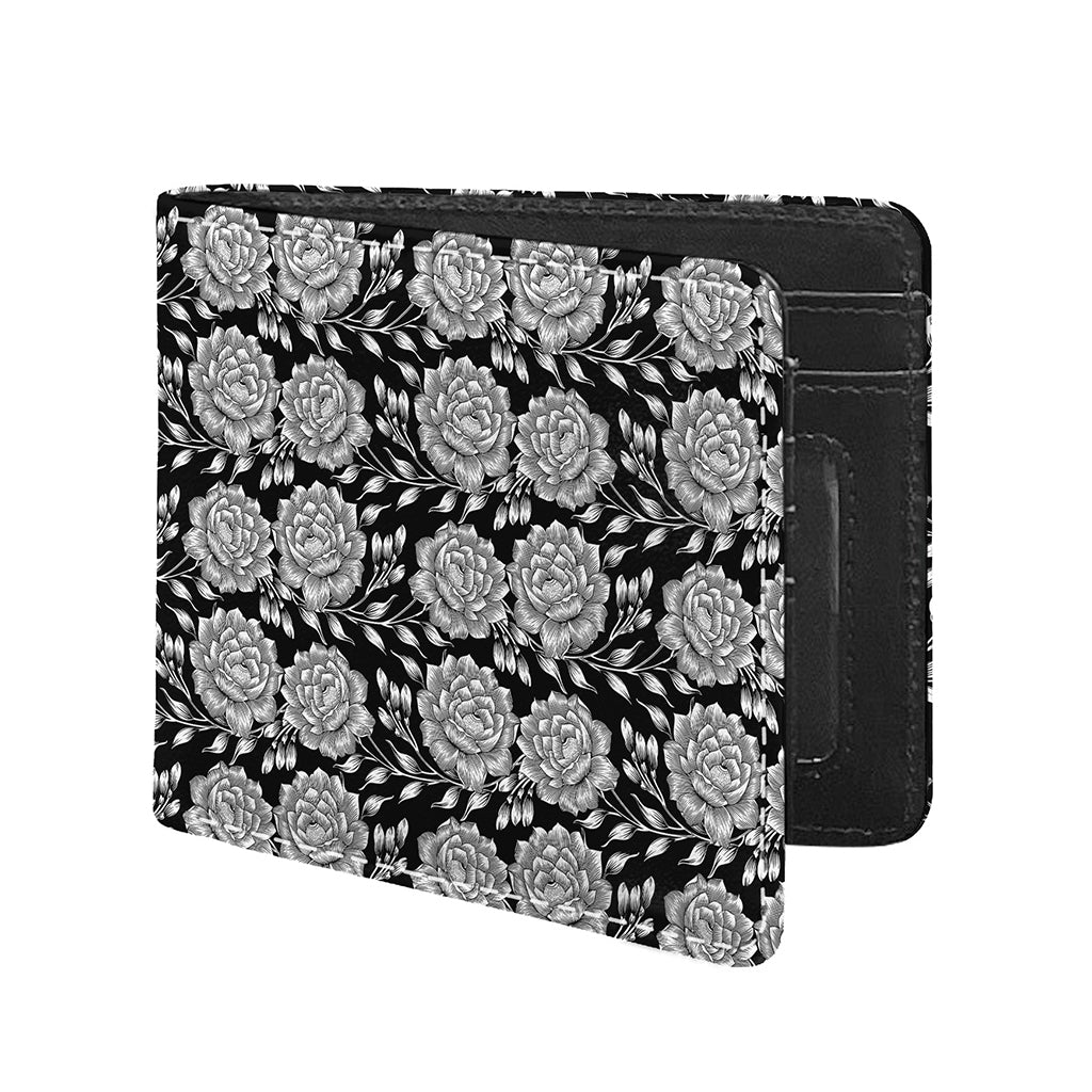 Vintage Black And White Floral Print Bifold Wallet