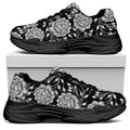 Vintage Black And White Floral Print Black Chunky Shoes