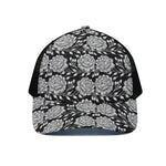 Vintage Black And White Floral Print Black Mesh Trucker Cap