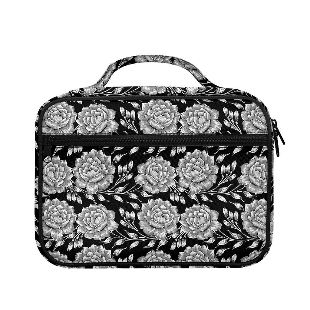 Vintage Black And White Floral Print Briefcase Bible Bag
