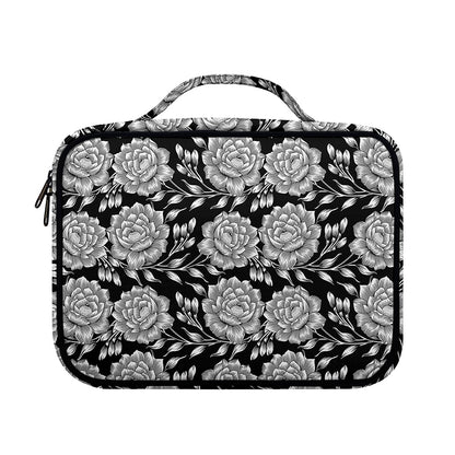 Vintage Black And White Floral Print Briefcase Bible Bag
