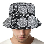 Vintage Black And White Floral Print Bucket Hat
