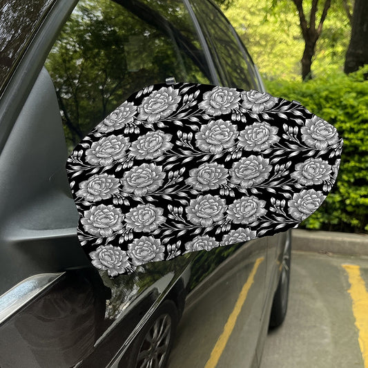 Vintage Black And White Floral Print Car Side Mirror Covers