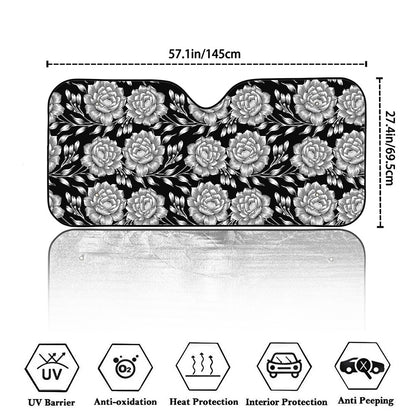 Vintage Black And White Floral Print Car Windshield Sun Shade